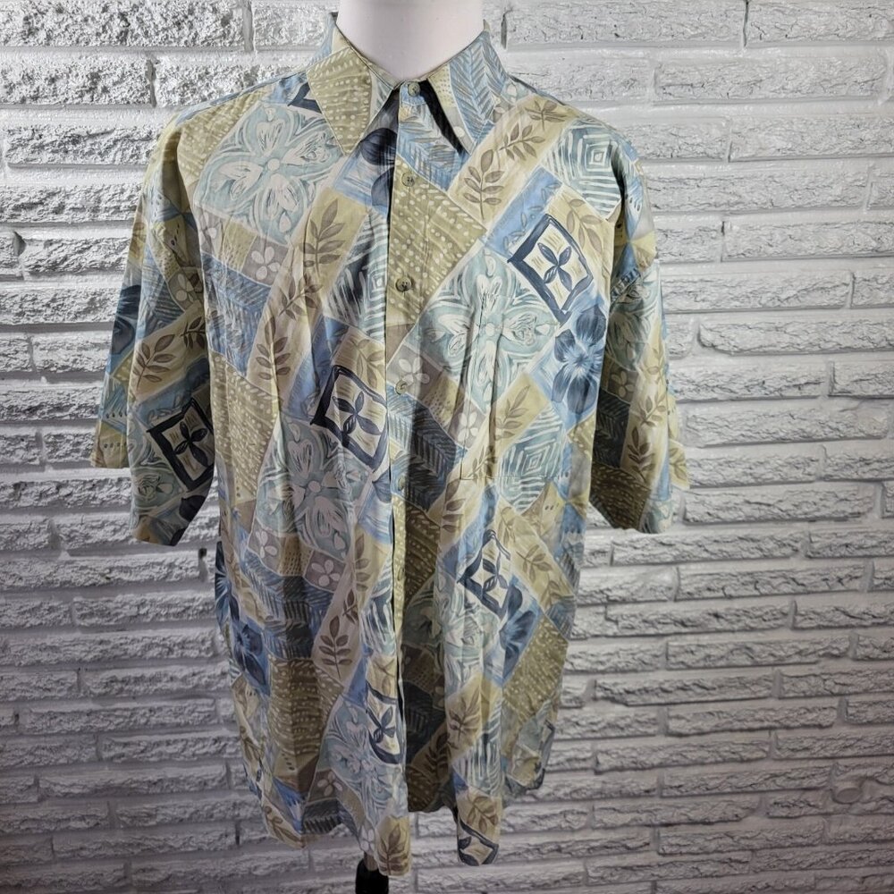 Pierre Cardin Mens Shirt XXL Short Sleeve Blue Floral Lightweight Cotton FLO212E